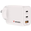 VERBATIM GAN WALL CHARGER 3 PORT 65W WHITE