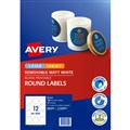 AVERY 980009 L7104REV REMOVABLE BLANK PRINTABLE LABELS ROUND LASERINKJET 12UP MATT WHITE PACK 10