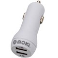 MOKI USB CAR CHARGER DUAL WHITE