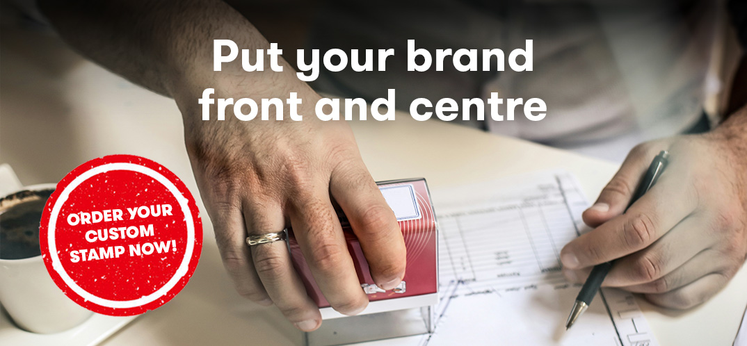 Put your brand front and centre get a custom stamp