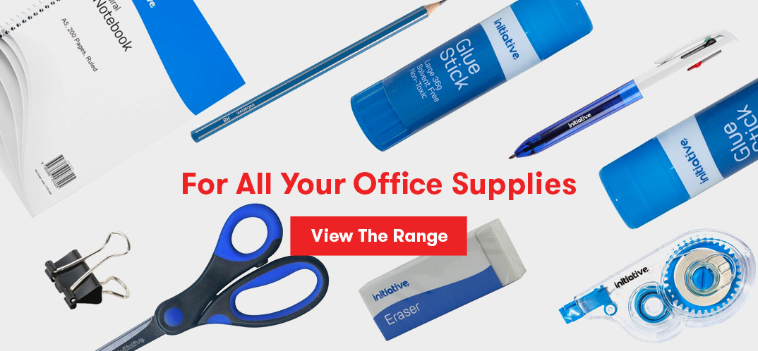 Office Supplies such as notebook pens pencils gluestick